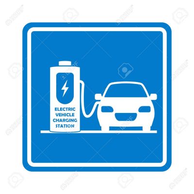 Charging station road sign. Place for charge electric car or vehicle. Vector illustration.